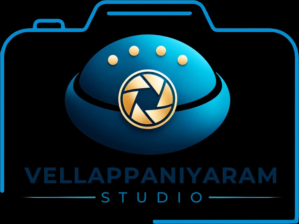 Vellappaniyaram Studio logo - a camera outline around a paniyaram dome with a golden aperture